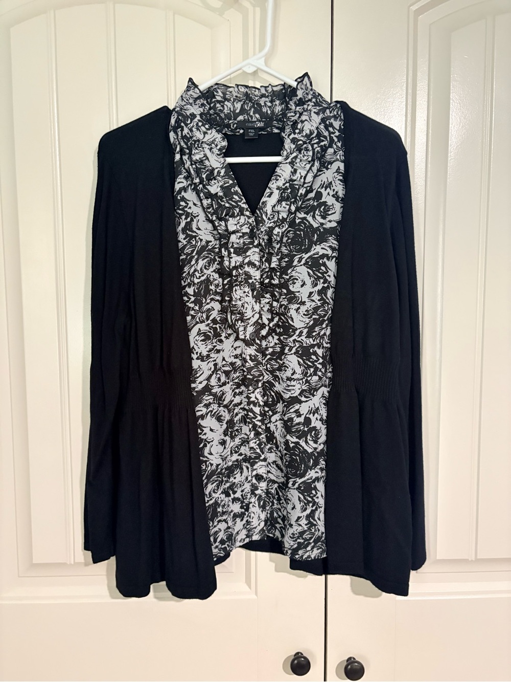 East 5th Black Cardigan with Black & White Floral Front